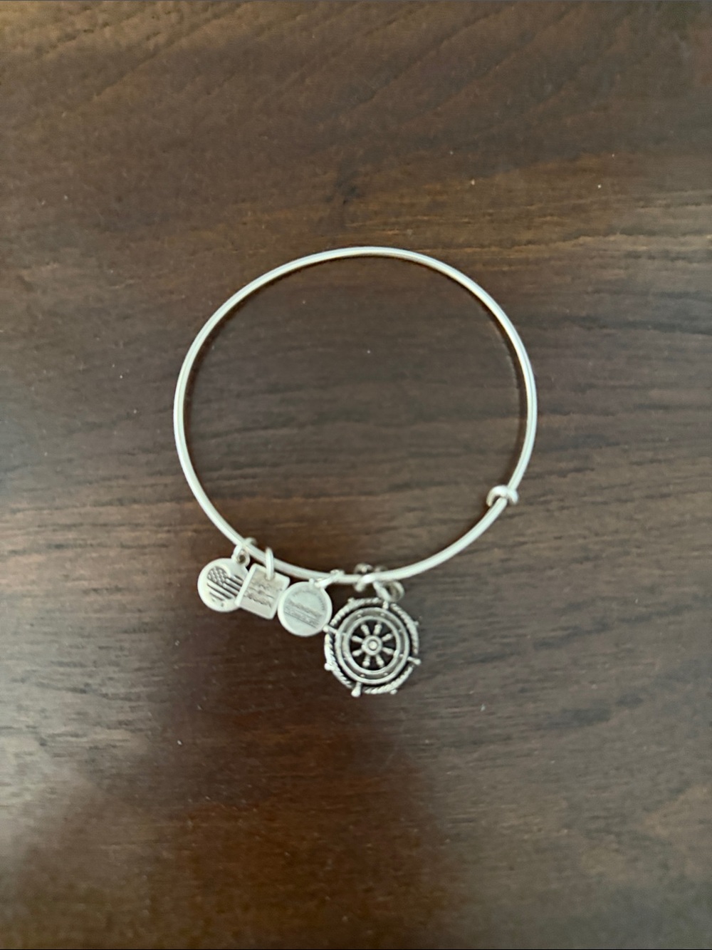 Alex and Ani Silver Tone Nautical Wheel Charm Bangle Bracelet